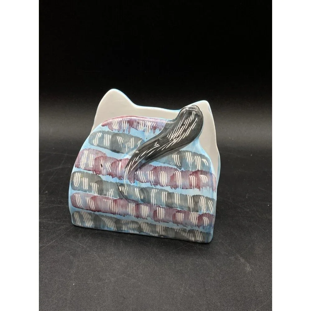 Pier 1 Italy Art Pottery Ceramic Cat Napkin Holder Whimsical Kitsch Vintage